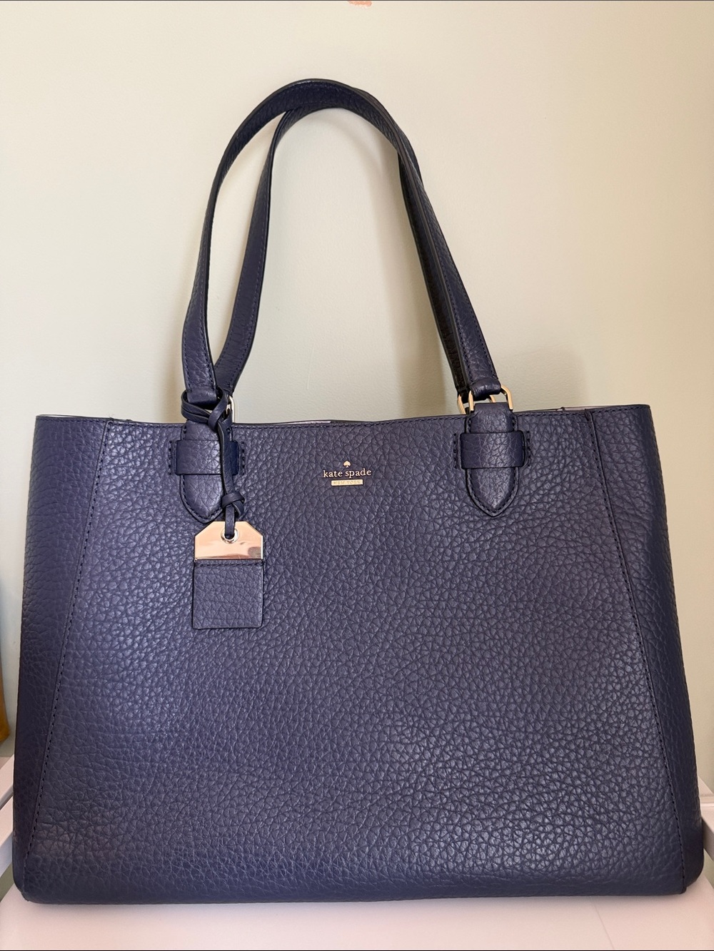 kate spade Navy Pebbled Leather Tote with Gold Hardware